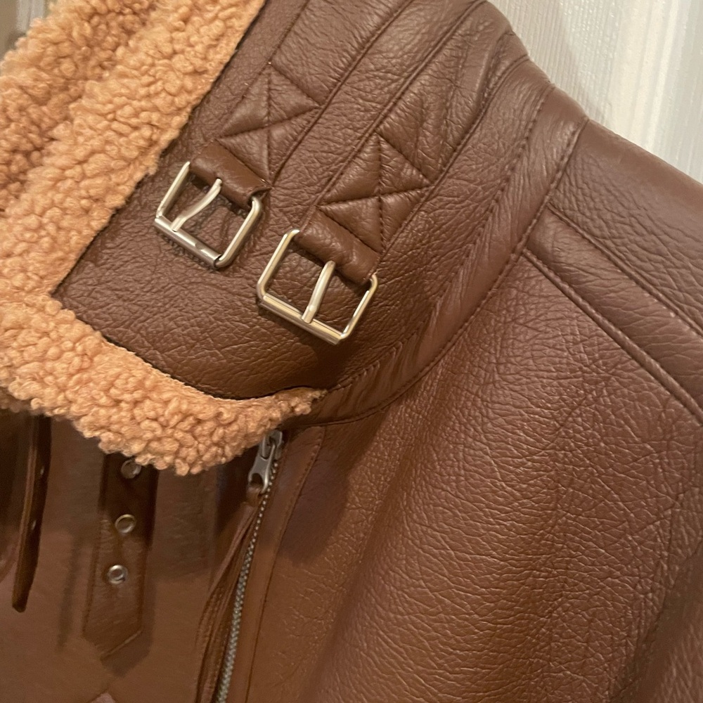 Brown Shearling-Lined Aviator Jacket - image 4